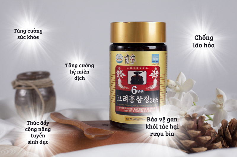 Cao Hồng Sâm 6 Năm 365 là sản phẩm được tập trung tối đa các dược tính của nhân sâm, được tinh chế chủ yếu từ hồng sâm Hàn Quốc 6 năm tuổi...