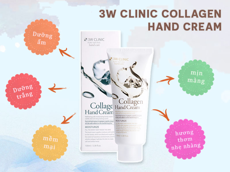 Dưỡng Da Tay Collagen 3W Clinic giúp da tay bị khô ráp trở nên mịn màng. Cung cấp độ ẩm và dinh dưỡng, cải thiện nếp nhăn và chống lão hóa hiệu quả....