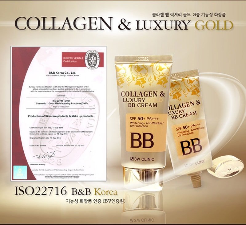 Kem Nền Trang Điểm 3W Clinic Collagen & Luxury Gold BB 3 Trong 1 (50 ml) sản phẩm che khuyết điểm được ưa chuộng tại Hàn Quốc ...