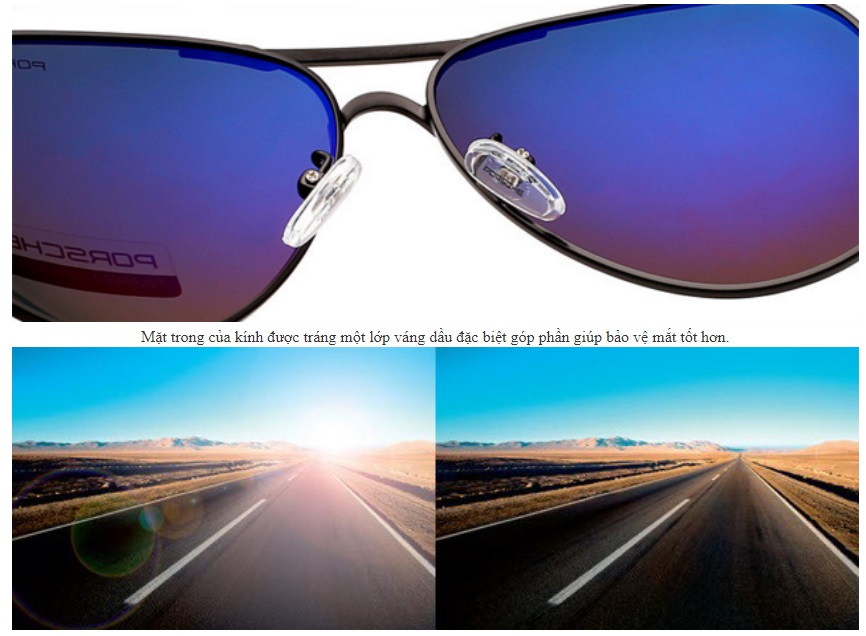 hình ảnh khi nhìn bằng mắt thường (bên trái) và hình ảnh khi sử dụng kính Porsche P8000. Khi đeo kính cho hình ảnh rất chân thực, rõ nét.